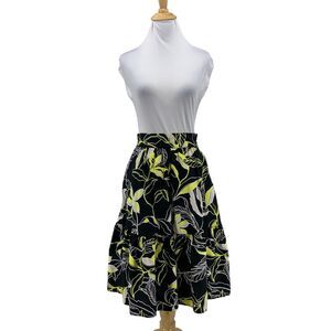Splendid Midi Skirt Womens XS Extra Small Black Multi Printed Flounce Pull On